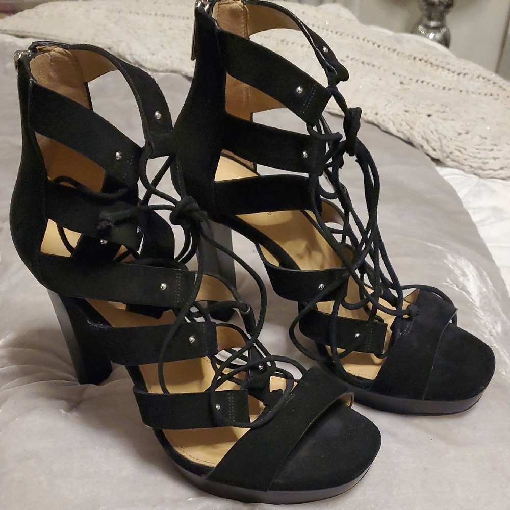 MICHAEL Michael Kors Black Gladiator Heels with Suede Finish